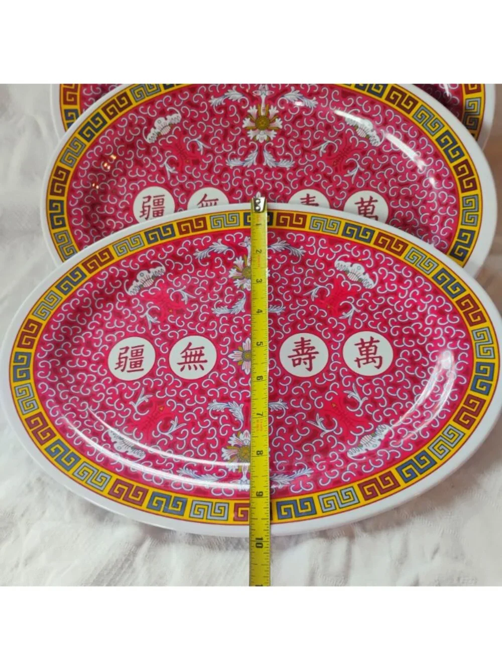 Set Of 3 Vtg Chinese Longevity Pattern Melamine Oval Platters 14